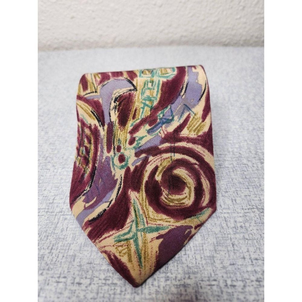 Nino Cerruti Handmade Silk Crepe Mens Tie Abstract Multicolor 58in Long - Picture 2 of 6